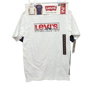 Levi's Youth T-Shirts 2 Pack Size 14/16 White & Blue With Logo On Front